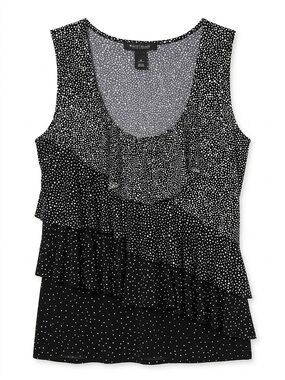 White House Black Market Black & White Polka Dot Ruffle Sleeveless